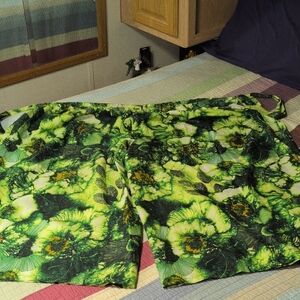 Vibrant Green Floral Wrap Around Pants